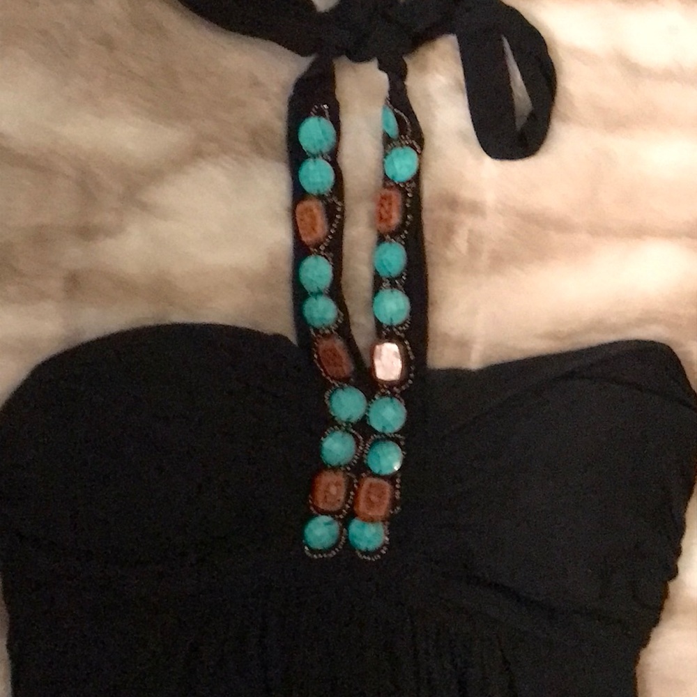 Embellished black halter dress